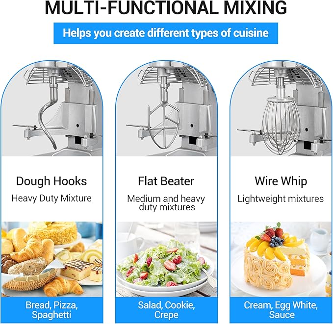Commercial Food Mixer 15 Qt with 3-Speed Adjustment, 600W Commercial Mixer with Timer, Heavy Duty. Commercial Dough Mixer with Stainless Steel Bowl, Suitable for Bakeries and Pizzerias