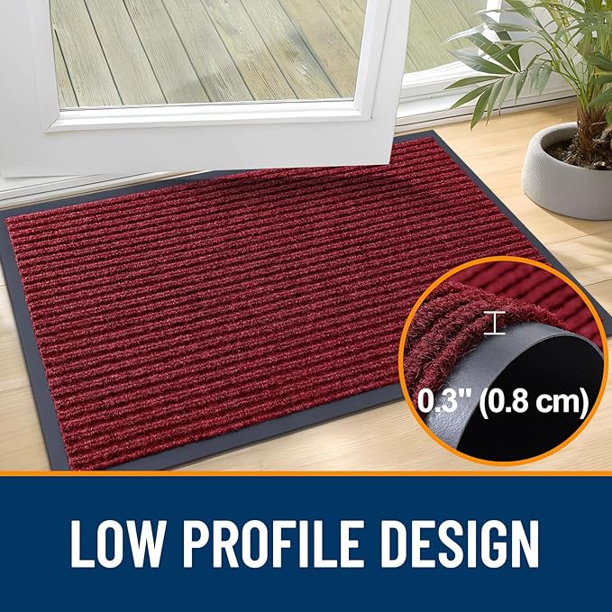 OLANLY Front Door Mat Indoor Outdoor Entrance, Waterproof Heavy Duty Doormat, Fade Resistant, Low Profile, Easy Clean Patio Porch Welcome Floor Mats for Entry, 47x17, Wine Red