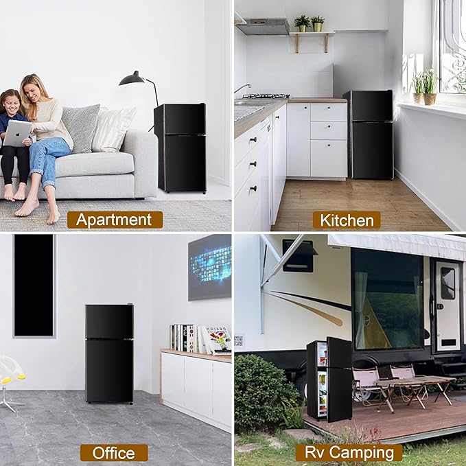 Mini Fridge with Freezer, 3.2 Cu. Ft. Apartment Size Refrigerator with Freezer, Dorm Fridges with Freezer Adjustable Thermostat, Small Refrigerator for Apartment, Office, Kitchen, Dorm, Black
