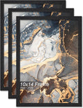 Engineered Wood 10x14 Picture Frame Set of 3, Black Frame for 10 x 14 Inch Picture Poster Photo, Light Weight 10 by 14 Frame with Wood-grain for Wall - 3 Pack/Black/10 x14