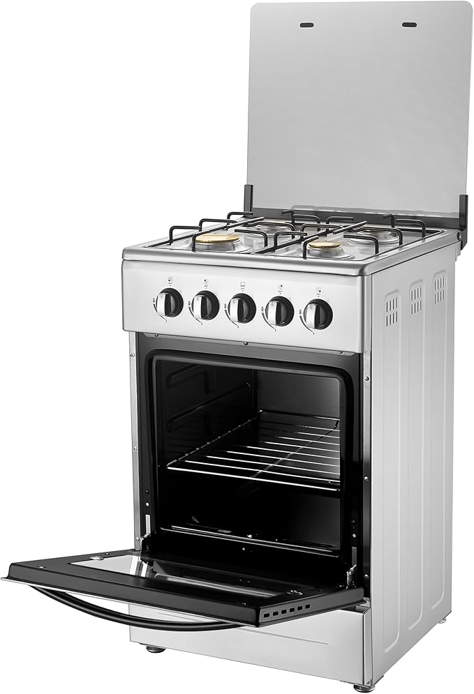 20" Free Standing Gas Stove Oven Range,4 Burner LPG Cooktop with 65L Oven, 201 Stainless Steel Body, Double Layer Mirror Surface Tempered Glass Door, Compact Design for Kitchen (NG-LPG Conversion Kit)