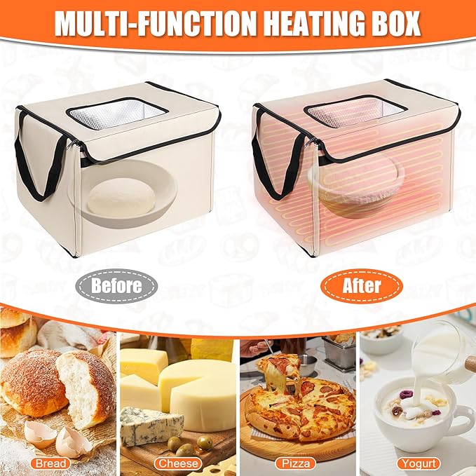 Folding Bread Proofing Box with Lid, Bread Proofer 3-Side Even Fever, Sourdough Starter Warmer for Pizza/Dough/Sour/Baking, 41-131℉ Temperature & 99 H Timer Control Proofing Container