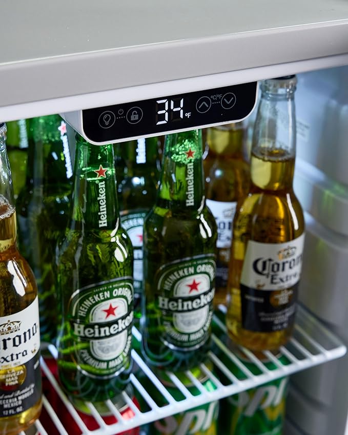 PremiumLevella PRF36DX Glass Door Display Refrigerator 3.1 cu ft Commercial Beverage Cooler Merchandiser - Silver
