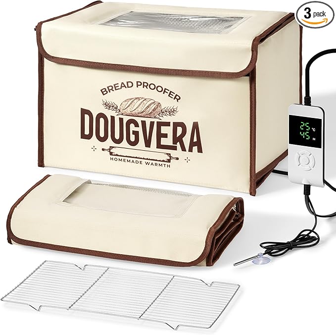 Bread Proofing Box 40 x 30 x 25cm Sourdough Box with Temperature Control, 7Ft Cord, Timer – 3 Heating Layer Sides Sourdough Baking Supplies for Beginners, Pros – US Standard Plug