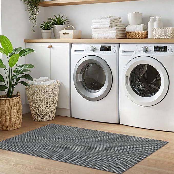IOHOUZE Washable Runner Rug 2x5 Non Slip Runners for Hallways Entryway Runner Indoor, Kitchen Throw Rug Woven Cotton Floor Carpet for Hall Entrance Bedroom, Dark Grey