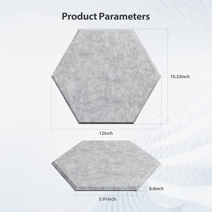 12 Pack Acoustic Panels Self Adhesive Sound Proof Foam,High Density Sound Acoustic Foam Panel,12X10.23X0.4 Inch Hexagon Wall Panels in Home,Office,Reccording Room,Studio(Silver Gray)
