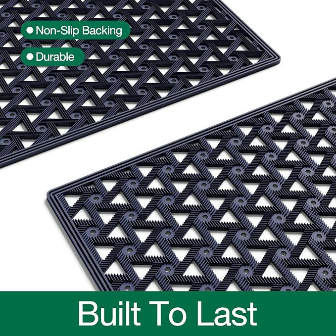 LUMI Outdoor Doormat 24x36, Front Door Mat Outside Entrance, Heavy Duty Rubber Welcome Exterior Door Mat Non Slip Waterproof, Outdoor Rubber Mats with Drainage Holes, Easy Clean Entryway Mats, Blue