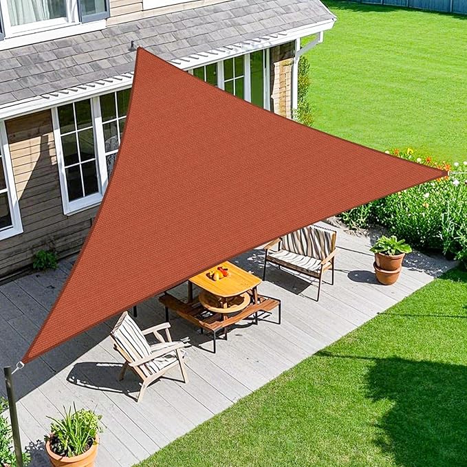 Amagenix Sun Shade Sail 16'X16'X16' Curved Edge Outdoor Shade Canopy Rust Red Breathable 95% UV Block Shade Cloth for Patio Garden Backyard (We Make Custom Size)