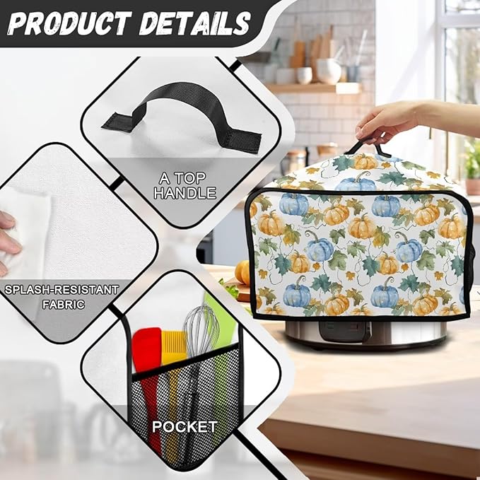 Pumpkin 6-8 Qt Slow Cooker Dust Cover for Fall Slow Cooker Cover Comfortable Dust Covers for Appliances with Handle and Pocket Gifts for Parents Friends Mother Holiday Decor