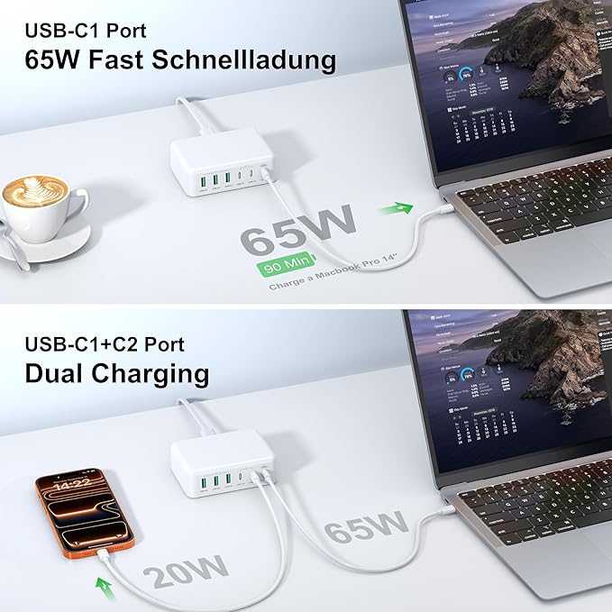USB C Fast Charger Block, 150W 6 Port Desktop PD GaN Fast Charger Charging Station Block 65W USB C Laptop Power Adapter for MacBook Pro/Air iPad iPhone 17 16 15 14 13 Pro Max Galaxy S23 Note 20 Pixel
