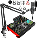tenlamp Podcast Microphone Bundle with Live Sound Board Audio Mixer, Podcast Equipment Bundle with 3.5mm Boom Mic(P15) for Pc/Phone Live Streaming Singing Gaming, Voice Changer, Denoise