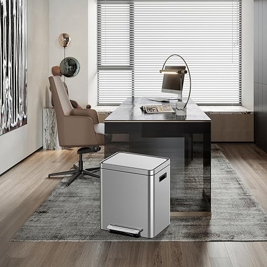 Dual Compartment Kitchen Trash Can with Lid 36l, Stainless Steel Step Trash Can with 2 Buckets, Soft-Close Foot Pedal Recycling Bin, Fingerprint-Resistant for Home, Kitchen, Office Waste Sorting
