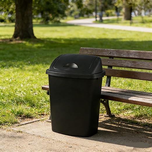 Plastic Trash Can, Rectangular Commercial Office Wastebasket, 7 Gallon (Pack of 4), Black