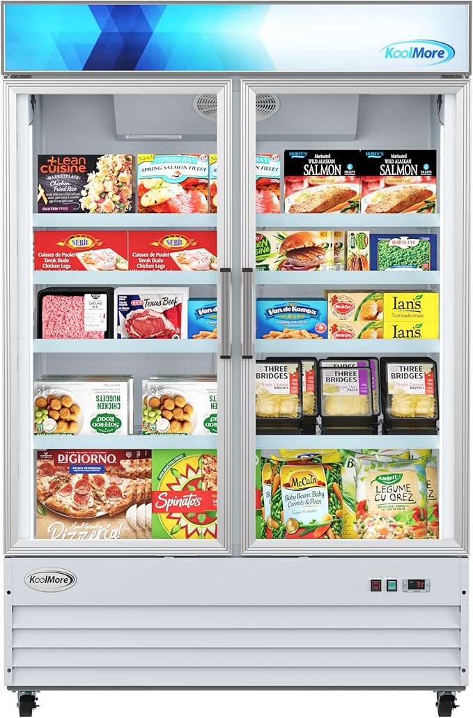 KoolMore 53 in. Commercial Two Glass Door Display Upright Freezer Merchandiser in White 45 Cu. Ft. (MDF-2GD-45C-WH)