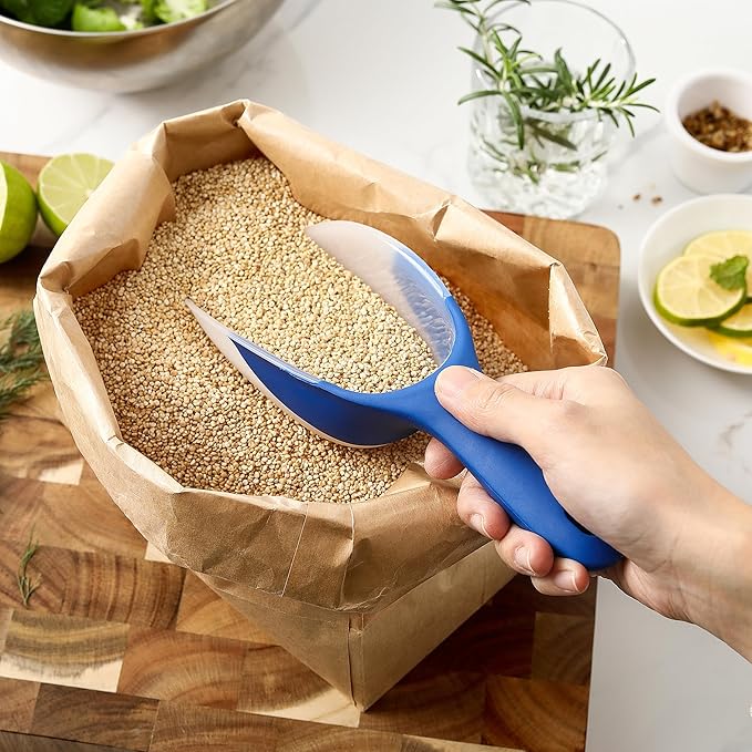 Spring Chef Magnetic Ice Scoopers for Freezer - BPA-Free Plastic Scoop with Soft Grip Handle - Food Scoops for Ice Machine, Popcorn, Pet Food, Flour - Dishwasher Safe Scooper - Set of 2 - Sapphire