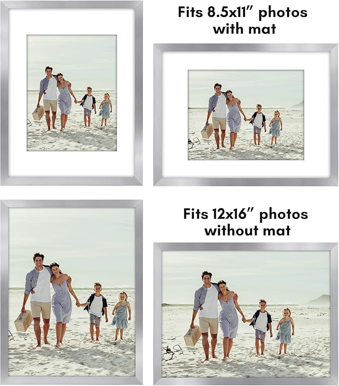Americanflat 12x16 Picture Frame with Polished Plexiglass - Set of 5 - Use as 8.5x11 Frame with Mat or Display 12x16 Photo Without Mat - Galleria Collection - Picture Frames for Wall Display - Silver