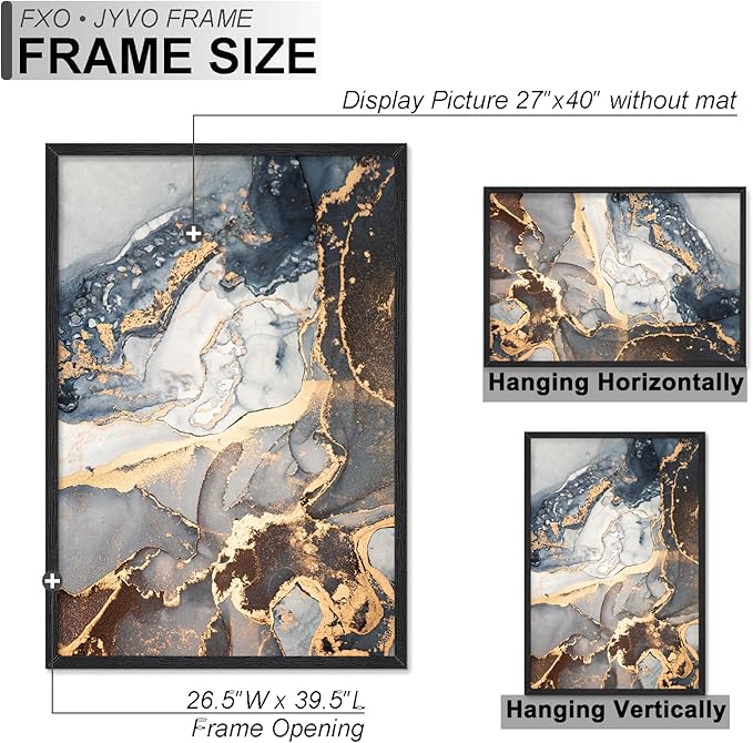 Engineered Wood 27x40 Frame, Black Picture Frame for 27 x 40 Inch Poster Puzzle Photo, Light Weight 27 by 40 Poster Frame with Wood-grain for Wall - 1 Pack/Black/27 x40