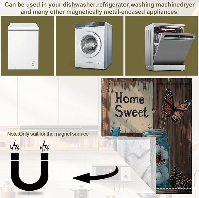 Dishwasher Magnet Cover,Floral Dishwasher Cover Magnetic Butterfly Home Appliances Refrigerator Decorative 23" x 26"