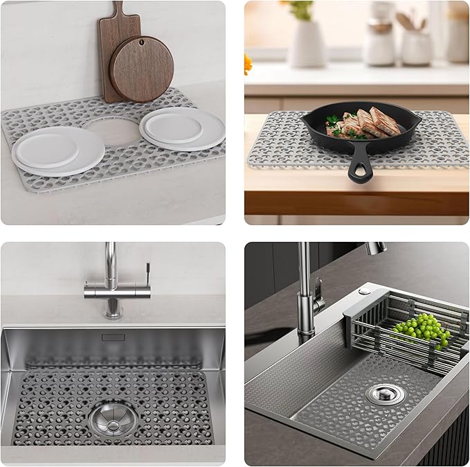 WAFT YEARN Sink Mats Sink Protectors Dish Racks Dishwasher Safe Grid Mats for Kitchen Sink Silicone Protect Sink from Stains Damage Scratches Non Slip Heat Resistant Rust Resistant 18"X12.5" Grey