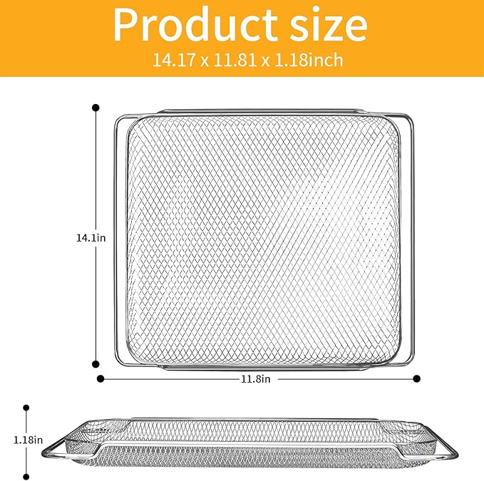 Air Fryer Basket Replacement for Emeril Lagasse Dual Zone 360 Oven 25 QT Air Fryer Convection Toaster Oven, 14.1" x 11.8" Non-stick Steel Mesh Basket Wire Rack Accessories Parts, Dishwasher Safe