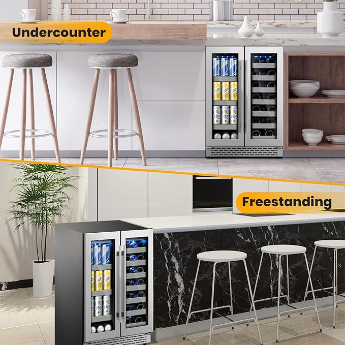 Wine and Beverage Refrigerator,24 inch Dual Zone Upgrade Compressor Wine Cooler 20 Bottle & 88 Cans,Built in or Under Counter Wine Fridge with Glass Door for Bar and Home