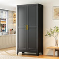 75.2" Tall Metal Storage Cabinet with 2 Doors and 5 Adjustable Shelves, New upgrade Kitchen Pantry Cabinet, Black Freestanding Cupboard, 6 Tier Steel Storage for Office, Kitchen, Dining, Garage