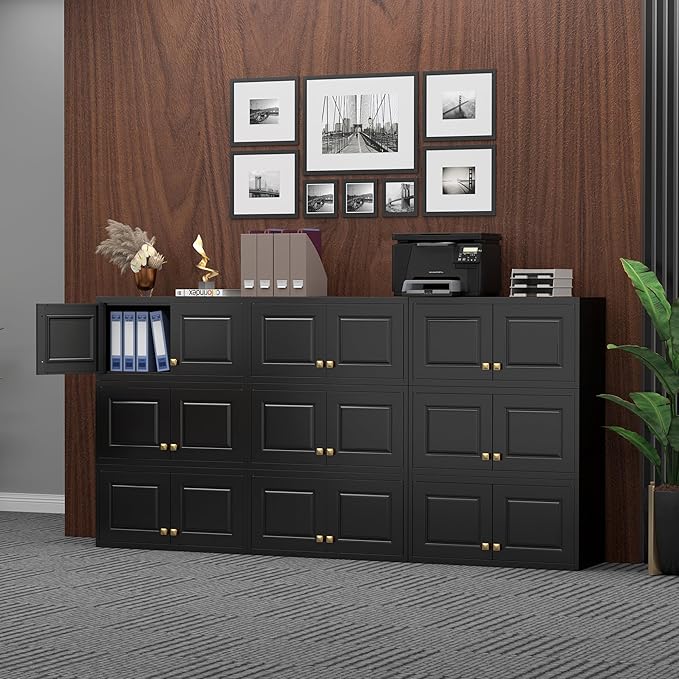 Metal Storage Cabinet with Doors, Small Kitchen Storage Cabinets, Black Wall Cabinet, 15" Tall Home Office Cabinet, Steel Overhead Cupboard for Pantry, Living Room, Kitchen- Assembly Required