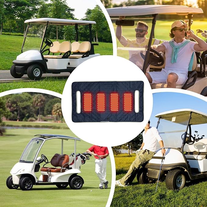 Heated Golf Cart Seat Covers - Cart Seats Cushion, Heavy Duty SeatBlanket Easy to Use Comfortable | Non-Slip Fast Heating Winter Comfort for Keeps Warm Clean Outdoor Car Club Chair Office Men Women