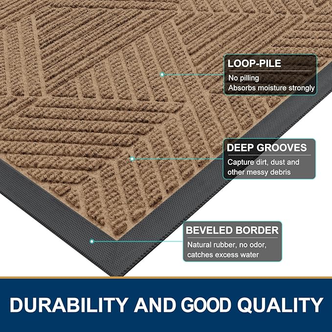 Smiry Front Door Mat Outside Entrance, Heavy Duty Sturdy Natural Rubber Doormat, Trap Dirt and Moisture, Easy Clean Low Profile Welcome Floor Mats for Indoor Outdoor Entry, 47x23 Inch, Coffee