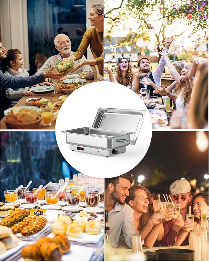 Electric Chef Chafing Dish Buffet Set 9QT Buffet Servers and Warmers Digital Display Temperature Warming Tray Stainless Steel Food Warmer for Parties Commercial Food Steam Table