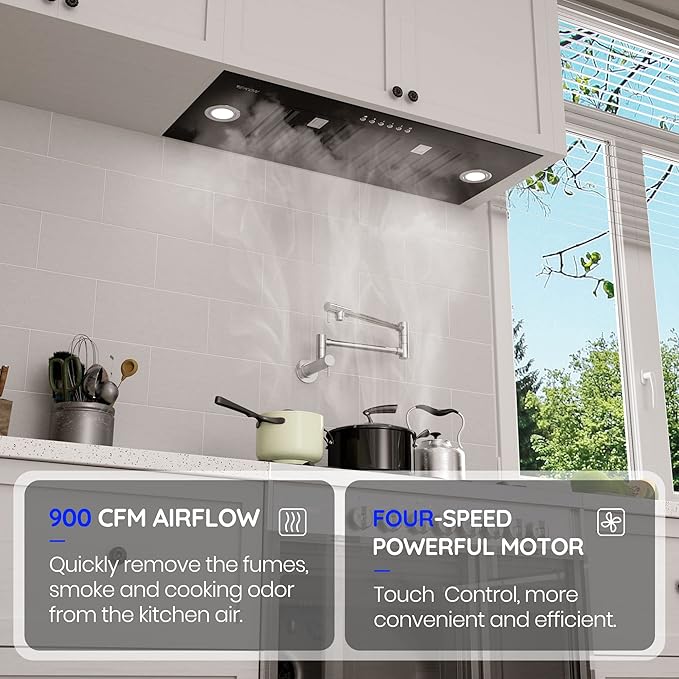 Range Hood Insert, EKON NAB01-36IN Black 900CFM Built-in Range Hoods Ducted/Ductless with 4-Speed Soft Touch Panel Control/Dishwasher-safe Filters, Kitchen Hoods for Over Kitchen Stove