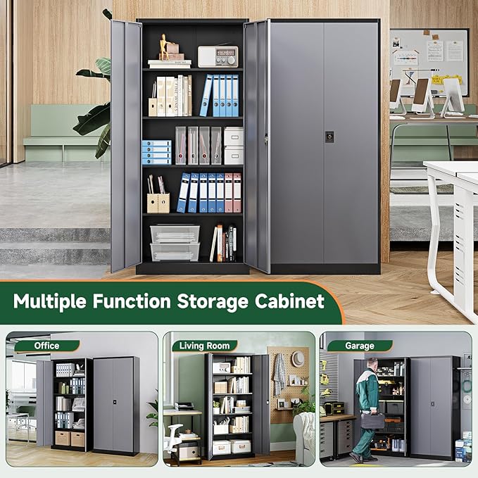Letaya Metal Garage Storage Cabinets with Lock Door and Adjustable Shelves, Steel Tool Cabinets for Home,Office,Warehouse Organisieren (Black Grey, 72" H)