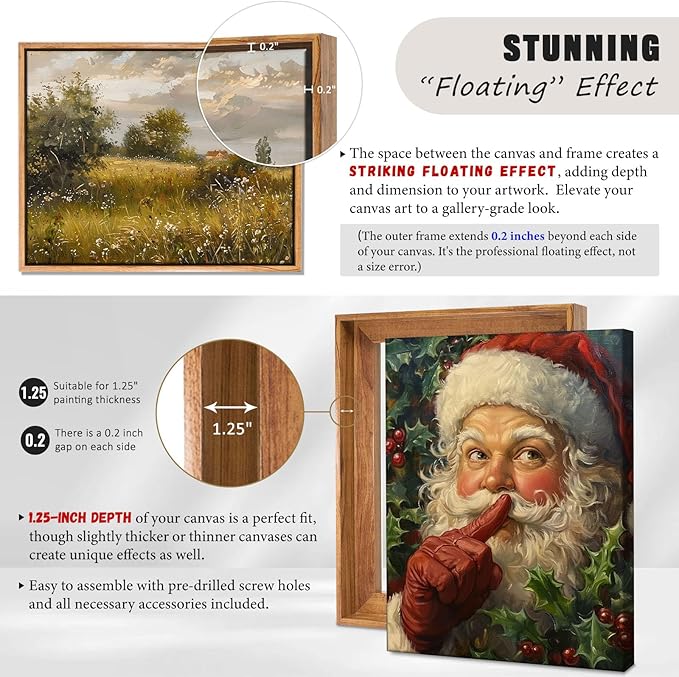 Canvas Floater Frame for Paintings, Fits Up to 1.25" Deep Canvas, DIY Floating Picture Frame for Canvas Prints, Wall Art Frame for Modern Home Décor, Studio Display and Gallery Hanging Beige 24x36