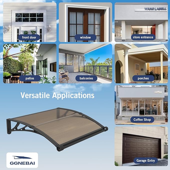 Awning for Door Entrance with Drainage Sink,40x60 Inch Awnings for Doors,Window Canopy Exterior with Plastic Steel Bracket,Polycarbonate Cover,UV,Rain,Snow Protection for House,Porch,Patio,Deck