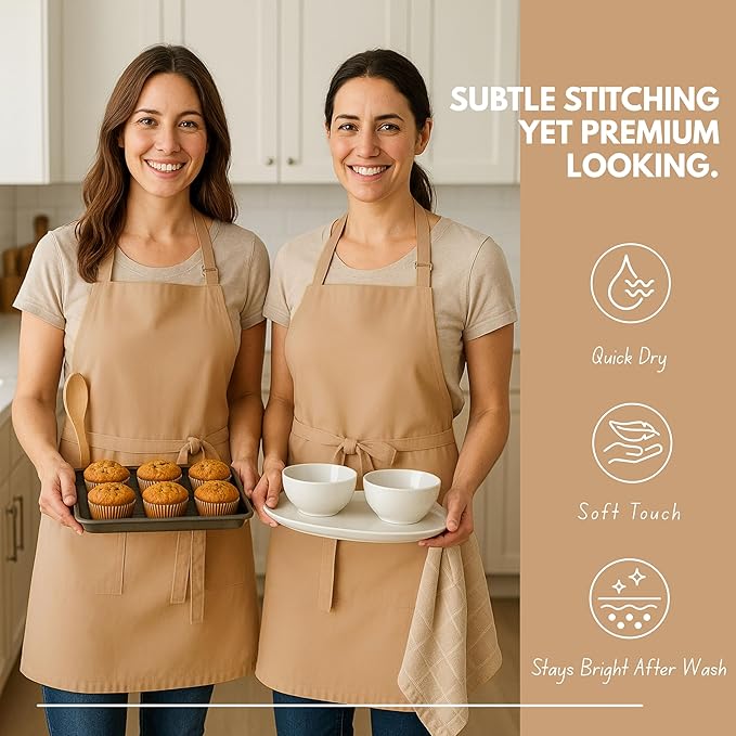 Native Fab Kitchen Apron 2 Pack - 100% Cotton Adjustable, Durable Apron with Pockets, Perfect for Cooking, Baking, Grilling