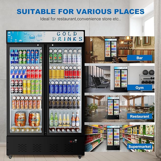 40 Cu.ft. Commercial Beverage Refrigerators Glass Door Refrigerator Upright Display Cooler with Soft LED Light and Adjustable Shelves for Restaurant Grocery Stores Home