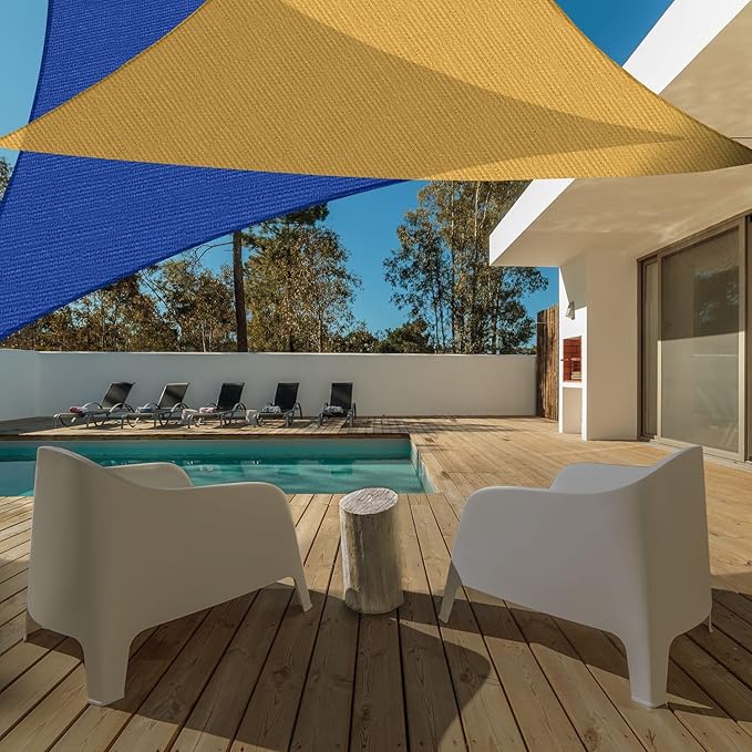 AsterOutdoor Sun Shade Sail Triangle 16' x 16' x 16' UV Block Canopy for Patio Backyard Lawn Garden Outdoor Activities, Cream