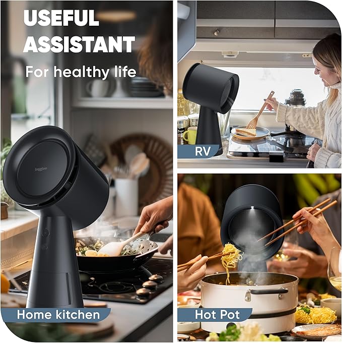 BREETEE Portable Range Hood Kitchen–5-Layer Filter Compact Desktop Exhaust Fan, Powerful 3-Speed Smoke Removal, Low Noise Countertop Range Hood, Oil Cup, for Apartments, Dorm, RV, Indoor BBQ – Black