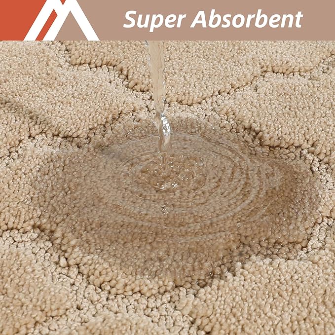 COSY HOMEER-Kitchen-Rugs 20"x48" Non-Slip Absorbent Soft Kitchen Runner Rug Polyester Kitchen Mats for Floor Washable Kitchens Standing Floor Mat for Sink Mat,Hallway,Laundry, Beige