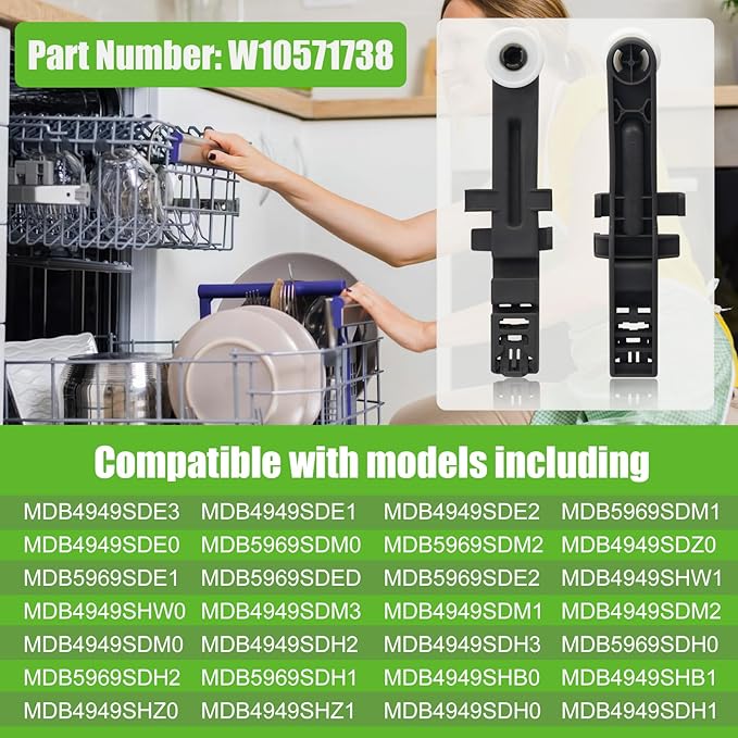 W10571738 Dishwasher Upper Dishrack Adjuster and Wheel Assembly Replacement for Whirlpool Maytag Dishwasher PS11756470, WPW10571738,AP6023130, 3449627