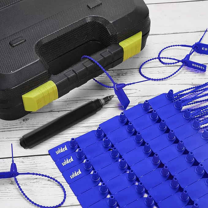 1000 Pcs Plastic Tamper Seals Fire Extinguisher Tags Security Tags Seals Safety Numbered Zip Ties Labels Safety Disposable Self Locking Signage 250 mm Length (Blue)