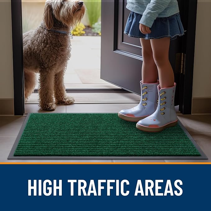 OLANLY Front Door Mat Indoor Outdoor Entrance, Waterproof Heavy Duty Doormat, Fade Resistant, Low Profile, Easy Clean Patio Porch Welcome Floor Mats for Entry, 59x35, Green