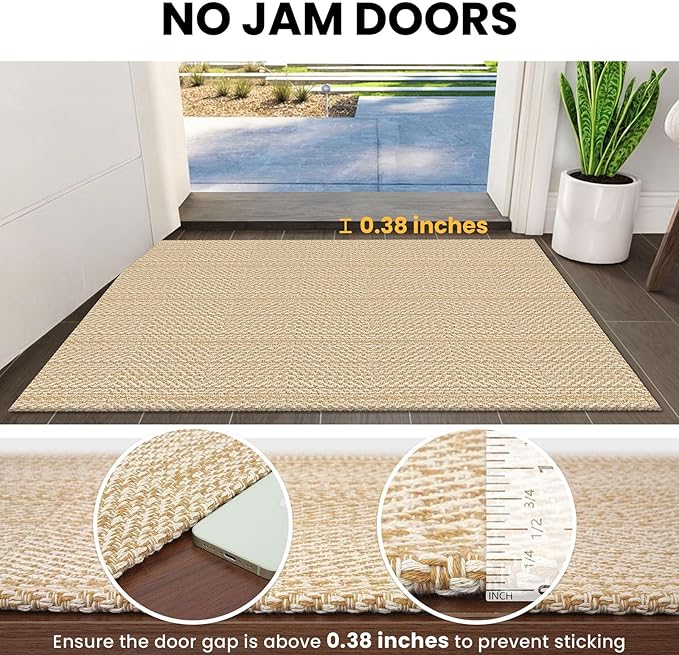 IOHOUZE Washable Runner Rug 2x10 Non Slip Rubber Backed Long Hallway Runner Entryway Runner Indoor, Kitchen Rugs Woven Cotton Floor Carpet for Hall Entrance, Warm Beige/Orange/Apricot