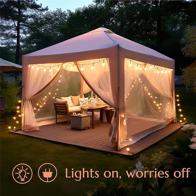 PHI VILLA 10 x 10 Pop Up Canopy Tent with Netting, Instant Gazebo, Ez up Screen House Room with Carry Bag, Height Adjustable, for Outdoor, Garden, Patio,Brown