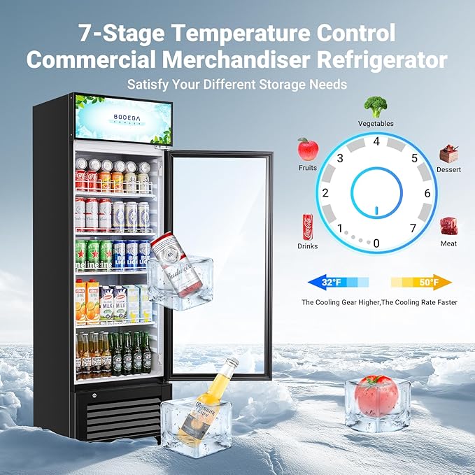 BODEGACOOLER Commercial Beverage Refrigerator, 240 Cans & 160 Bottles, Display Refrigerator For Beer,Soda, Merchandiser Refrigerator with Soft LED Light For Kitchen, Office, Garage, Gym,Man cave,Shop