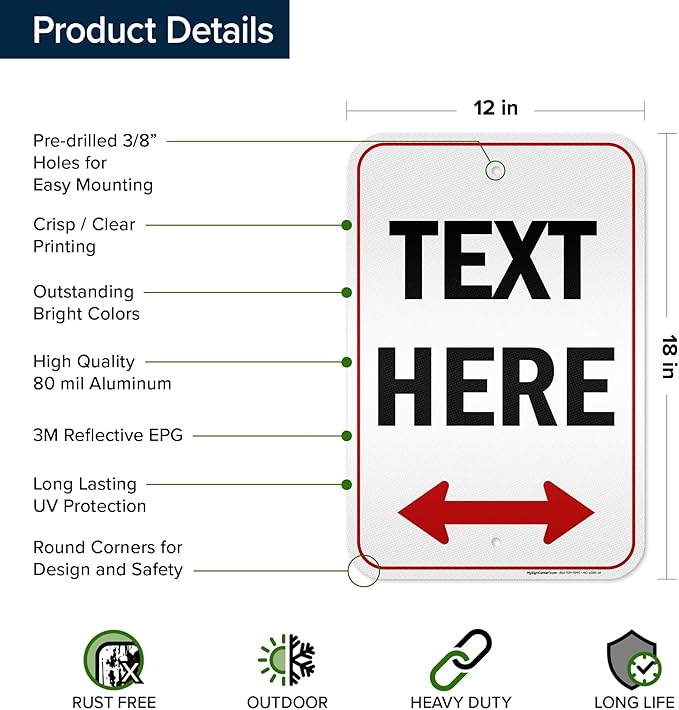 Custom Arrow,Custom Directional Sign, Two Way Arrow,12x18 Inches, 3M EGP Reflective, Rust Free .063 Aluminum, Fade Resistant, Made in USA by My Sign Center
