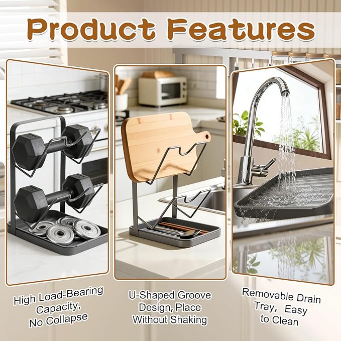 Kitchen Pot Lid Storage Rack, Pot Lid Holder With U-Shaped Vertical Slots, Multifunctional Kitchen Pot Cover Organizer for Countertop, With Removable Drip Tray for Stove Top (White)