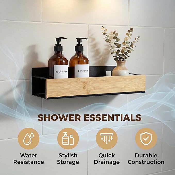 Bathroom Shelves,Wall Mounted Floating Shelf,Over Toilet Storage Shelf,Metal Bamboo Wall Shelves,Home Storage Organizer Essentials for Bathroom/Living Room/Kitchen/Bedroom(White)