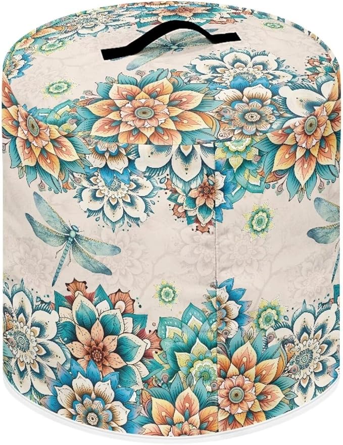 Xoenoiee Boho Mandala Floral Dragonfly Print Kitchen Appliance Dust Cover with Pockets, Electric Pressure Cooker Cover Compatible with Rice Cooker Cover Air Fryer Cover, for 3 Qt Pot