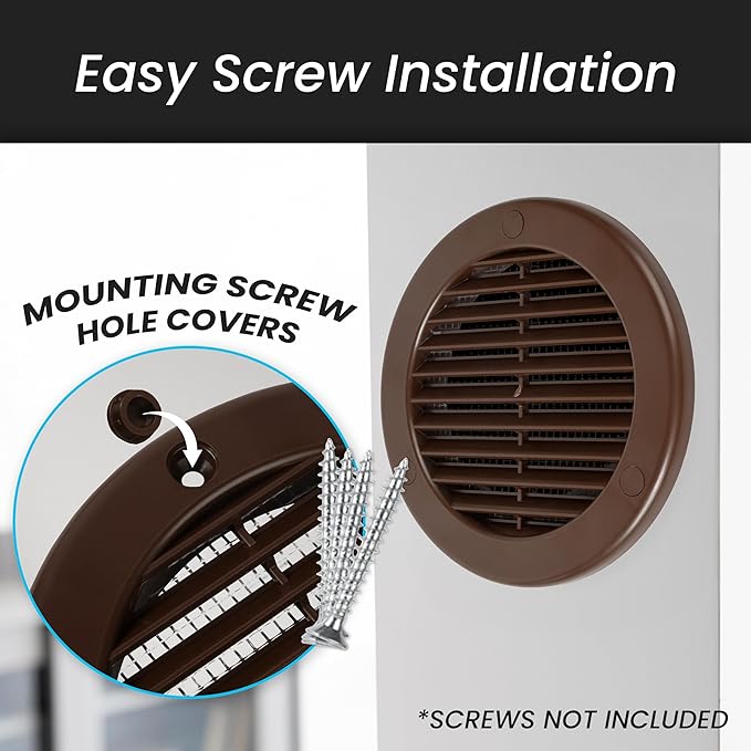Repa Market 4 Inch (Opening) Brown Round Air Vent Cover - Pack of 2 Plastic Fresh Air Intake Vent - AC Cover with Nylon Mesh Screen - Wall, Ceiling HVAC Return Air Register - Modern Soffit Vents
